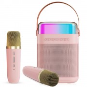 Портативная караоке-колонка с 2 микрофонами, Bluetooth-динамиком, RGB цветная светодиодная подсветка Розовый 