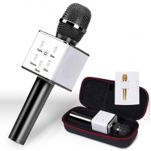 Караоке микрофон Беспроводной микрофон Bluetooth Q7  2 в 1 Динамик и Микрофон с Чехлом Черный