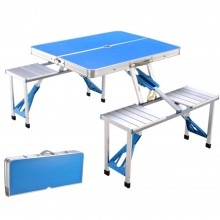 Стол для пикника Folding Table Трансформер алюминиевый с 4 стулами в чемодане Синий