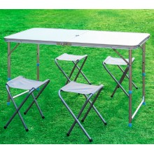 Стол для пикника Folding Table алюминиевый раскладной 4 стула+чемодан Белый