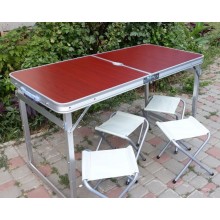 Стол для пикника Folding Table УСИЛЕННЫЙ Алюминиевый раскладной 4 стула+чемодан Коричневый